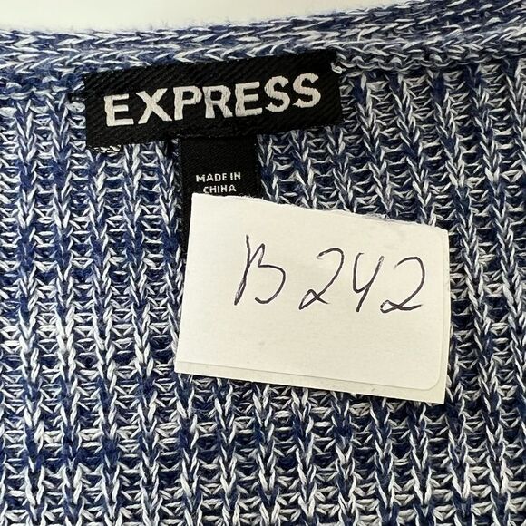 Express Blue Marl V-Neck Sweater Size Small Cotton Oversized - Picture 14 of 14